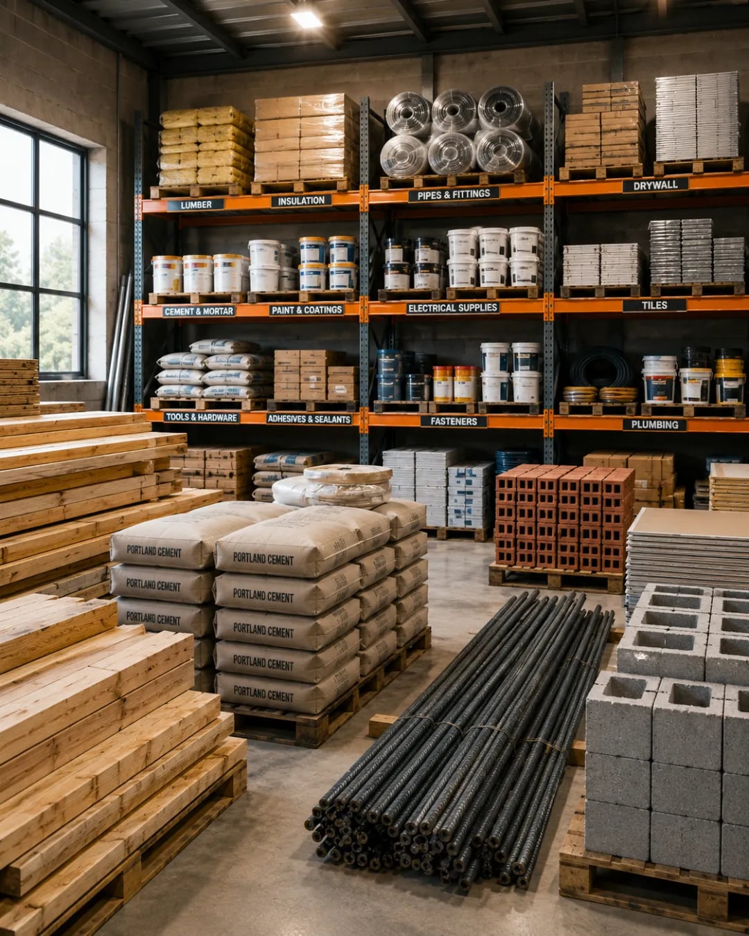 Materials and equipment staged for a construction procurement order